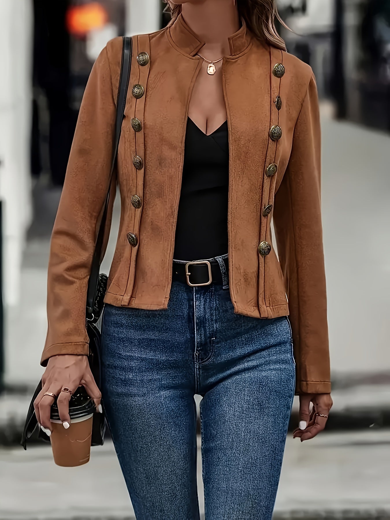 Elegant Brown or Black Faux Suede Jacket