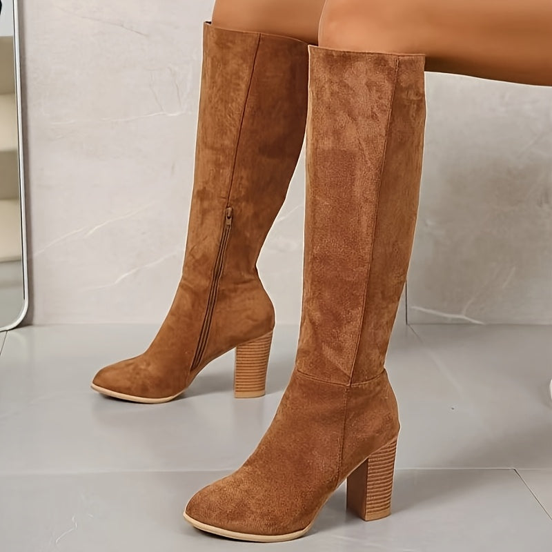 Black Faux Suede Knee-High Boots