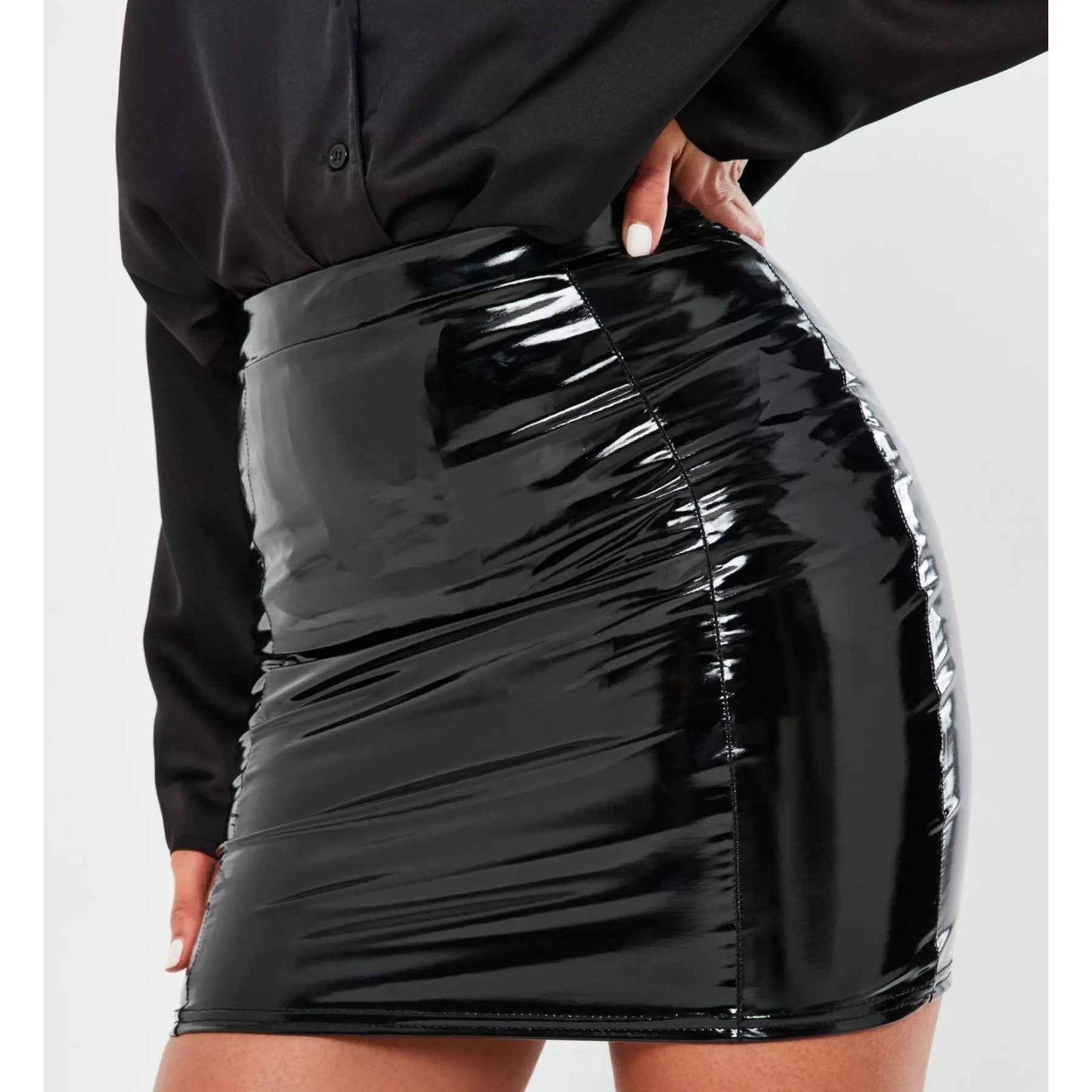 High-Waisted Shiny PU Leather Mini Skirt