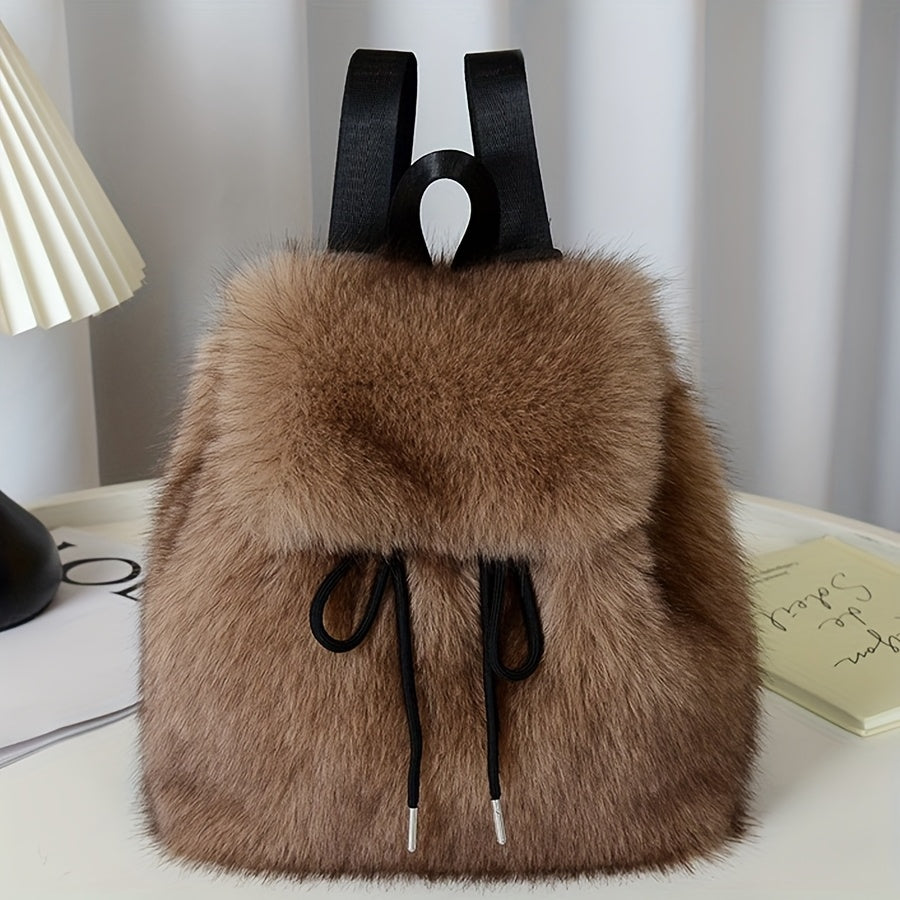 Plush Faux Fur Backpack with Adjustable Drawstring Closure