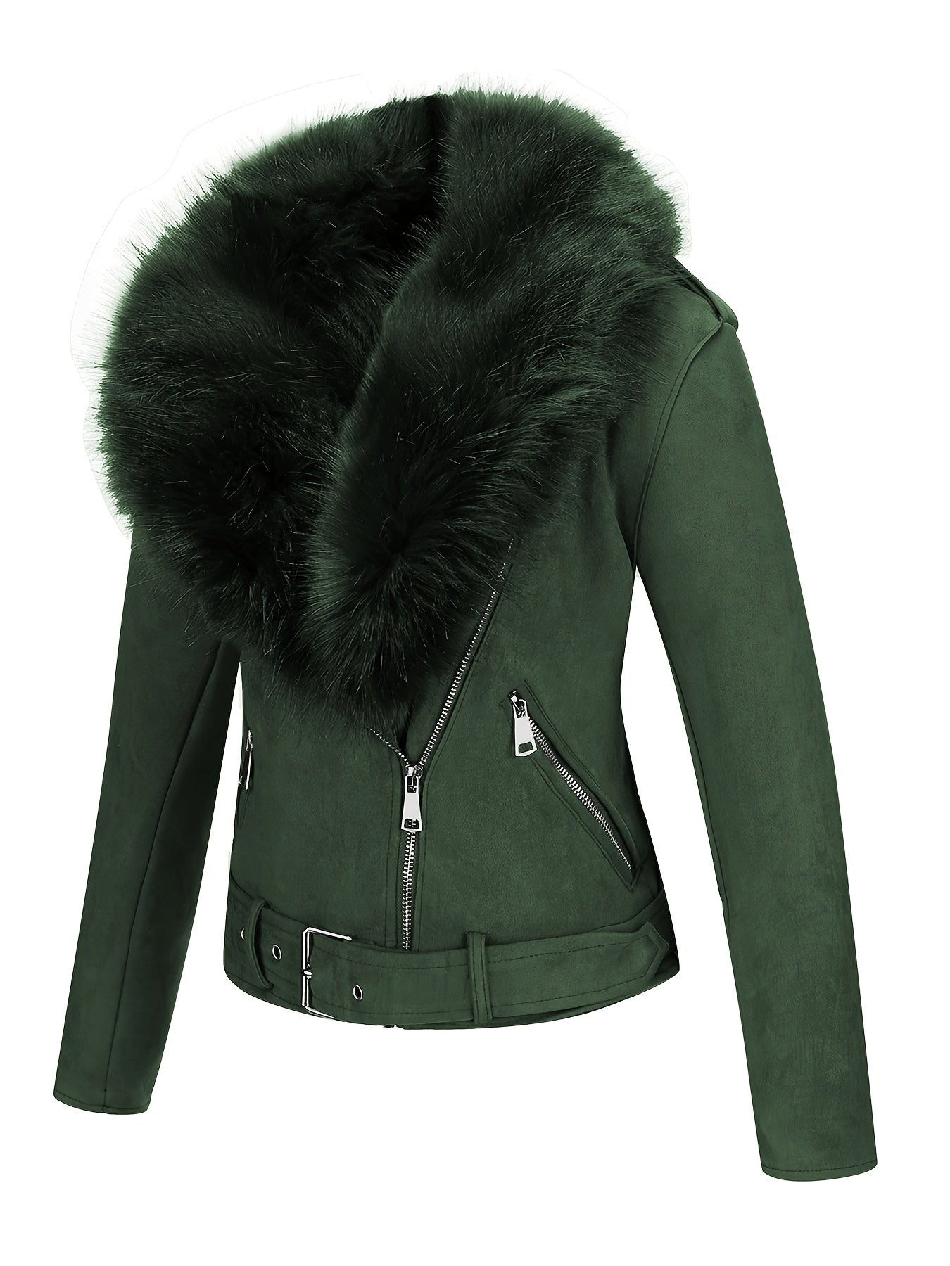 Faux Suede Short Jacket with Faux Fur Collar