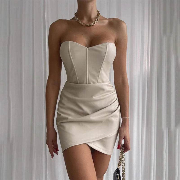 Faux Leather Strapless Dress in Various Colours - Your Shiny Clothes