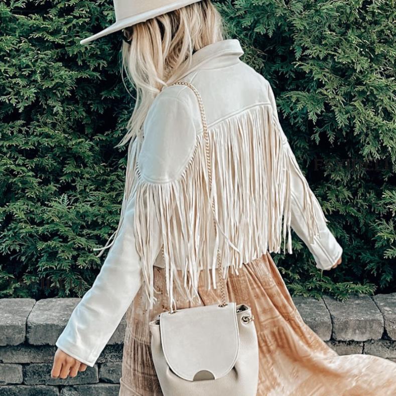 Faux Suede Fringe Biker Jacket