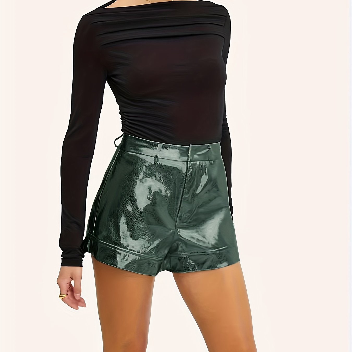 Metallic Colour PU Leather High Waist Shorts