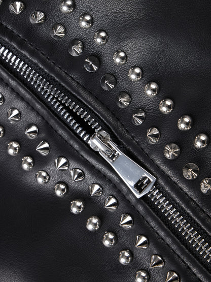 Faux Leather Rivet Decor Zipper Jacket - Your Shiny Clothes