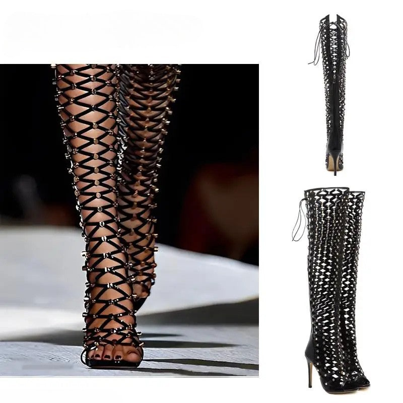Stylish gladiator over the knee boots with lace-up design and high heels for a bold fashion statement