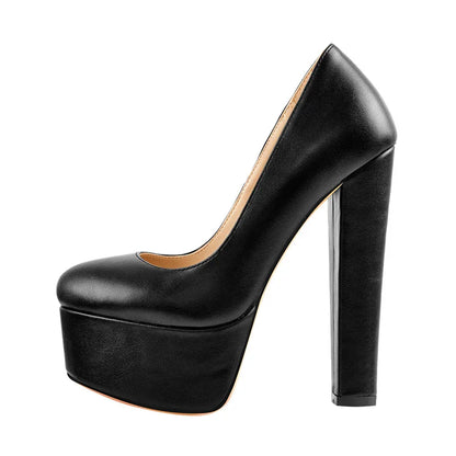 Stylish black pumps with a high platform and heel, perfect for nights out or special occasions