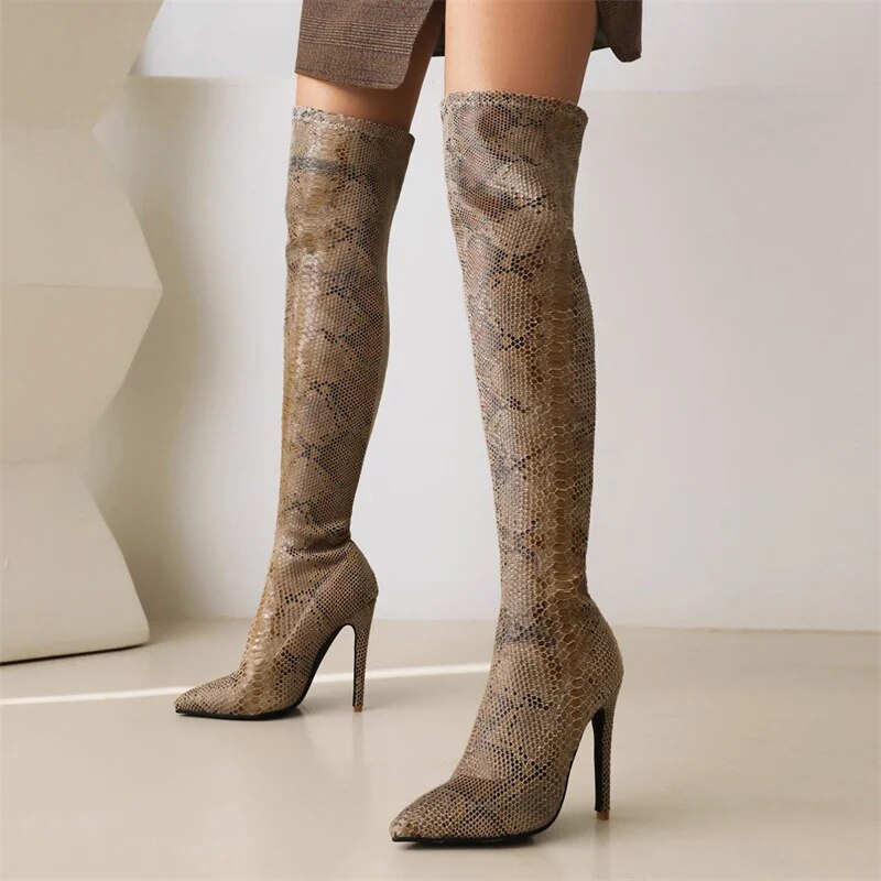 Snakeskin Over the Knee Boots - Your Shiny Clothes