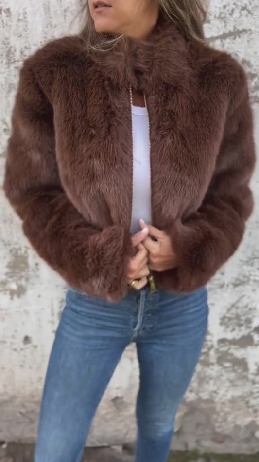 Faux Fur Plush Zip Jacket