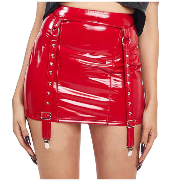 Your Shiny Clothes PU Leather Skirt with Garters - Your Shiny Clothes