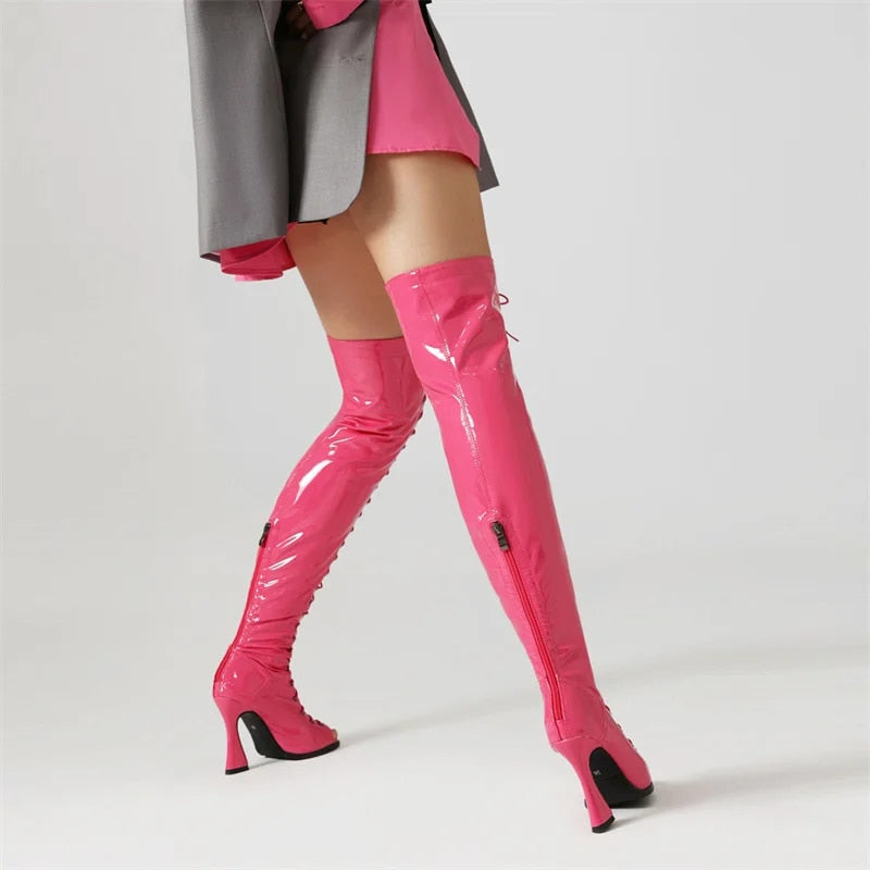 Peep Toe Over-the-Knee Boots - Your Shiny Clothes