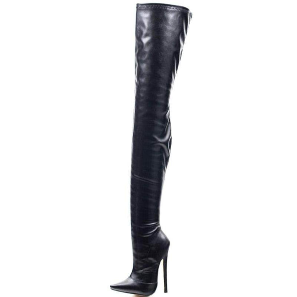 Thigh High 18 cm Heel Faux Leather Boots - Your Shiny Clothes