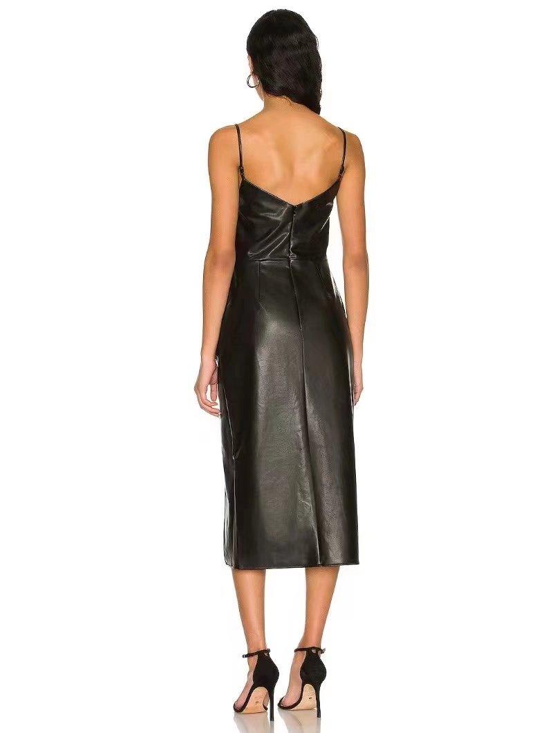 Faux Leather Long Strap Dress - Your Shiny Clothes