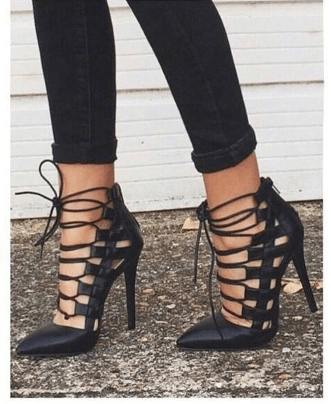 Pointed-toe high heel lace-up Roman shoes - Your Shiny Clothes