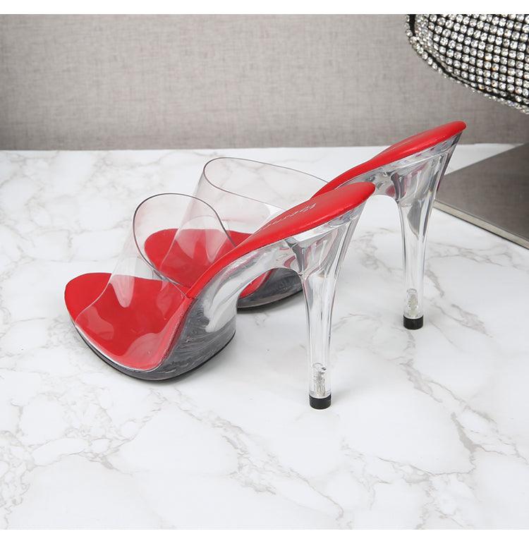 Clear PVC 11 cm  High Heeled Perspex Slippers - Your Shiny Clothes