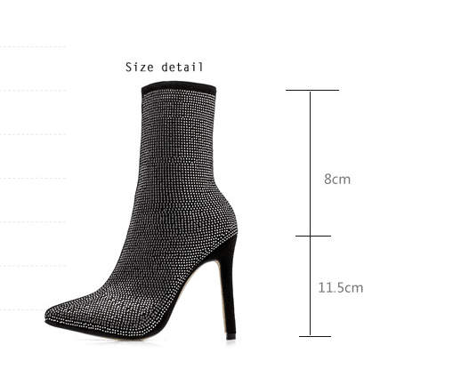 Pointed Rhinestone High Heel Ankle Boots - Your Shiny Clothes