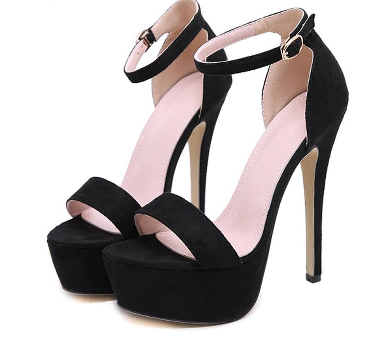 Faux Suede 15 cm High Heel Ankle Strap Sandals - Your Shiny Clothes