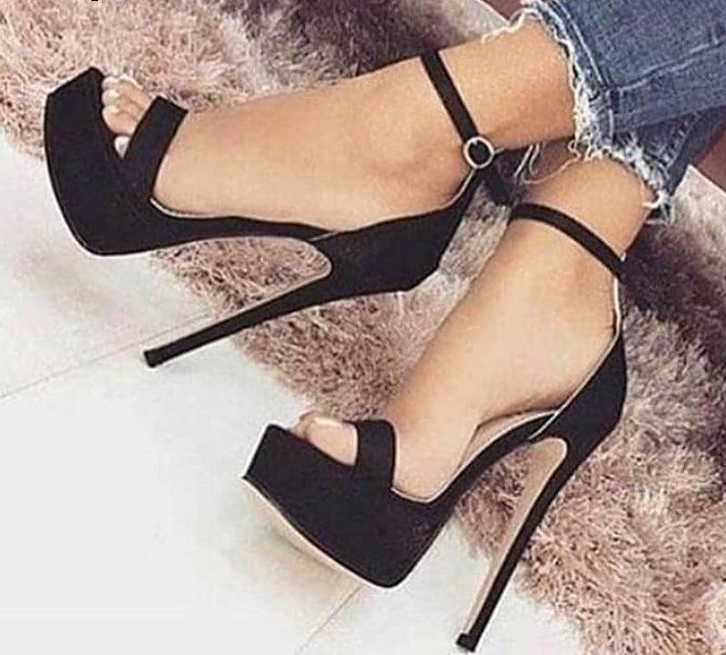 Faux Suede 15 cm High Heel Ankle Strap Sandals - Your Shiny Clothes