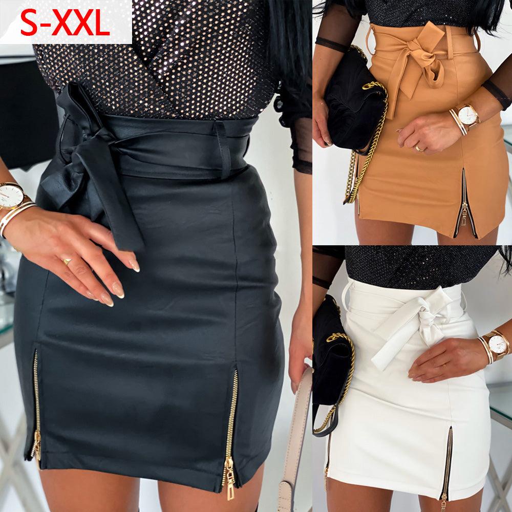 Faux Leather High Waist Skirt - Your Shiny Clothes
