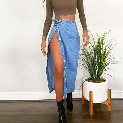 Casual Denim Split Skirt - Your Shiny Clothes