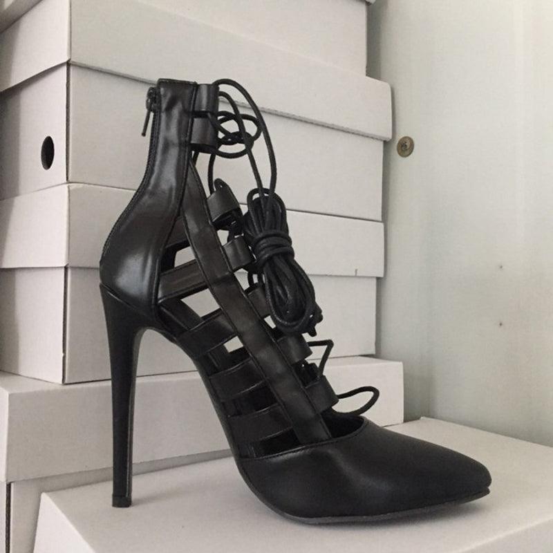 Pointed-toe high heel lace-up Roman shoes - Your Shiny Clothes