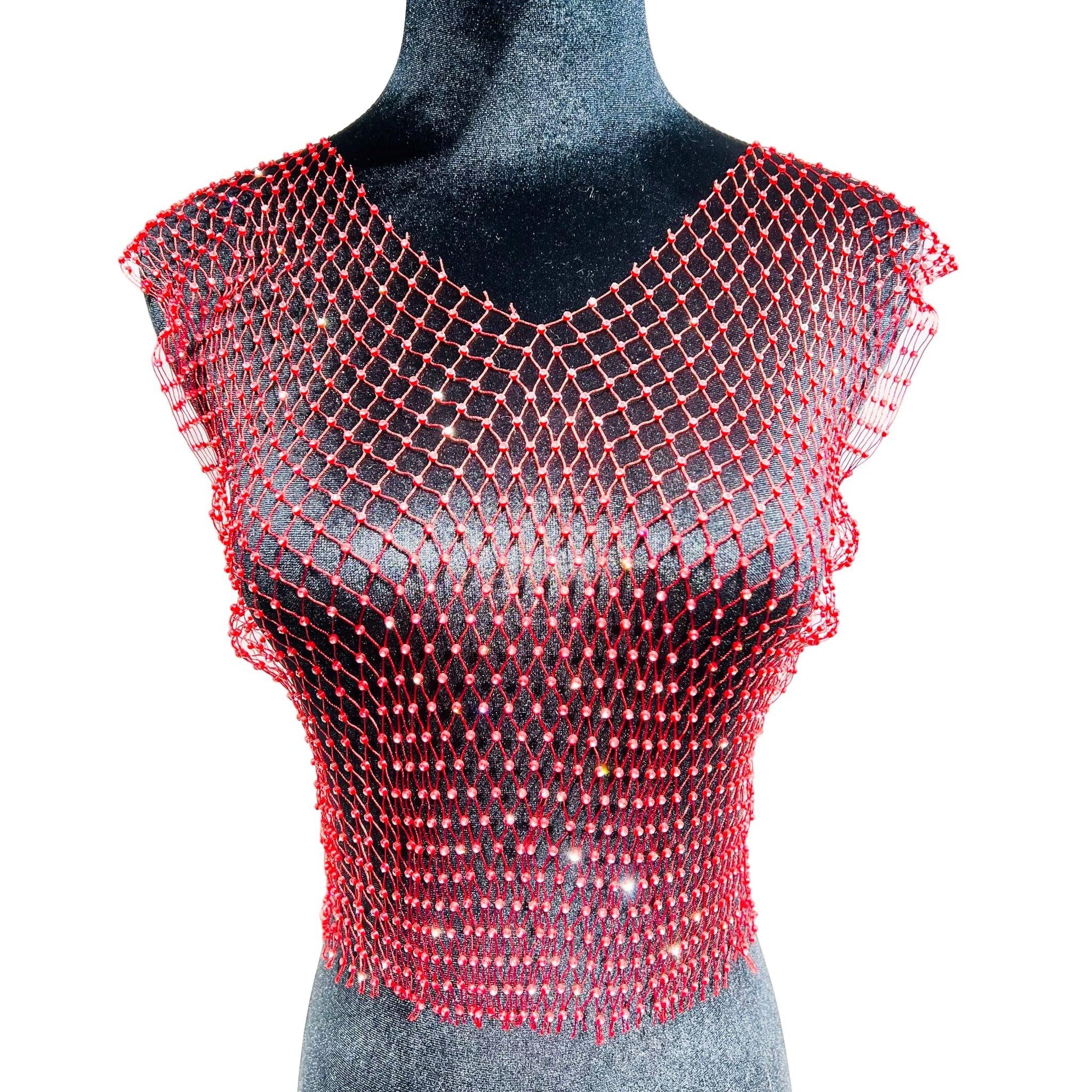 Rhinestone Studded Mesh Crop Top - Your Shiny Clothes