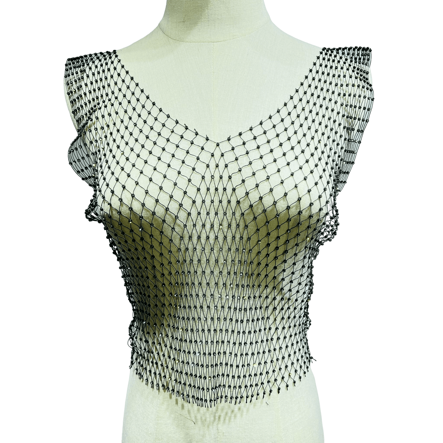 Rhinestone Studded Mesh Crop Top - Your Shiny Clothes