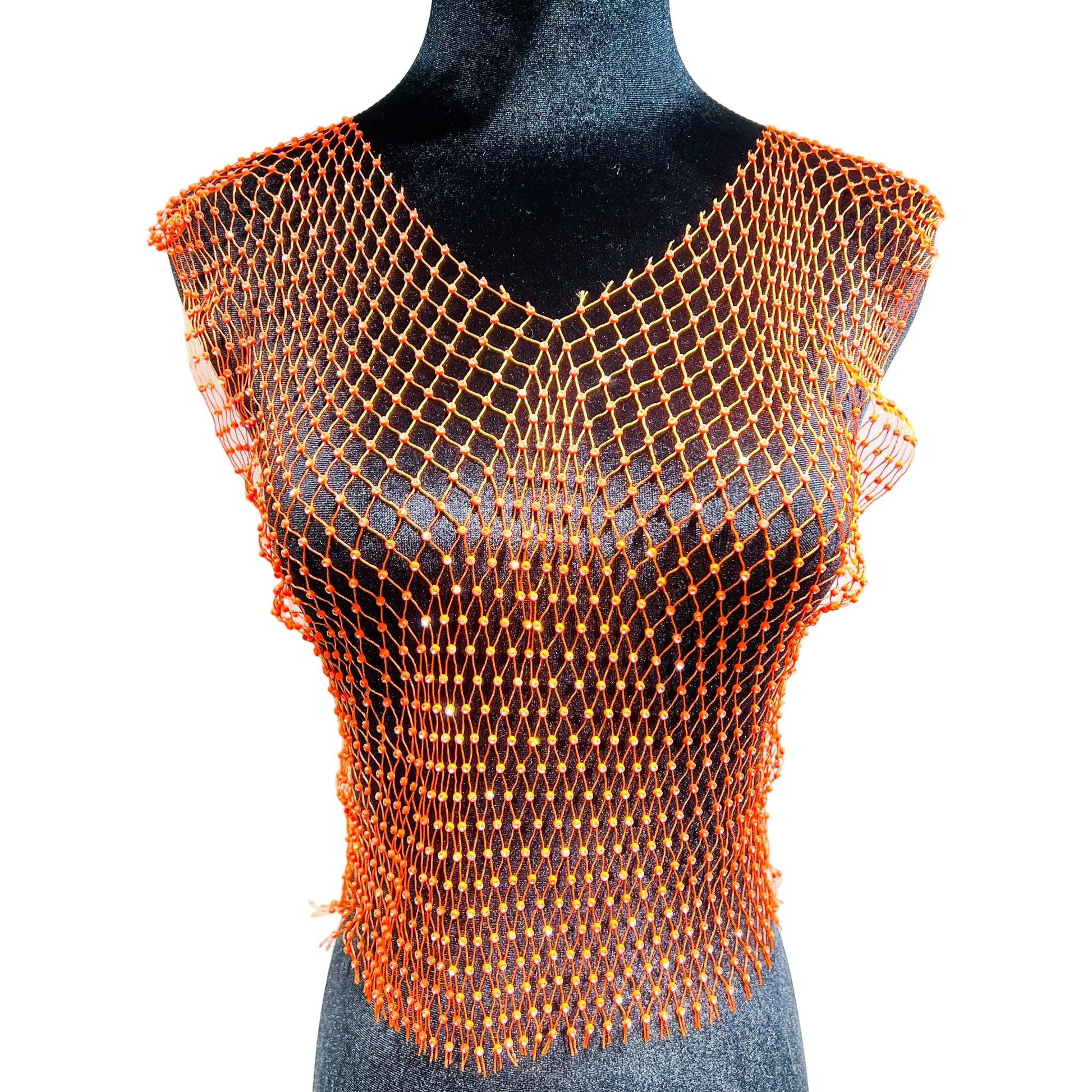 Rhinestone Studded Mesh Crop Top - Your Shiny Clothes