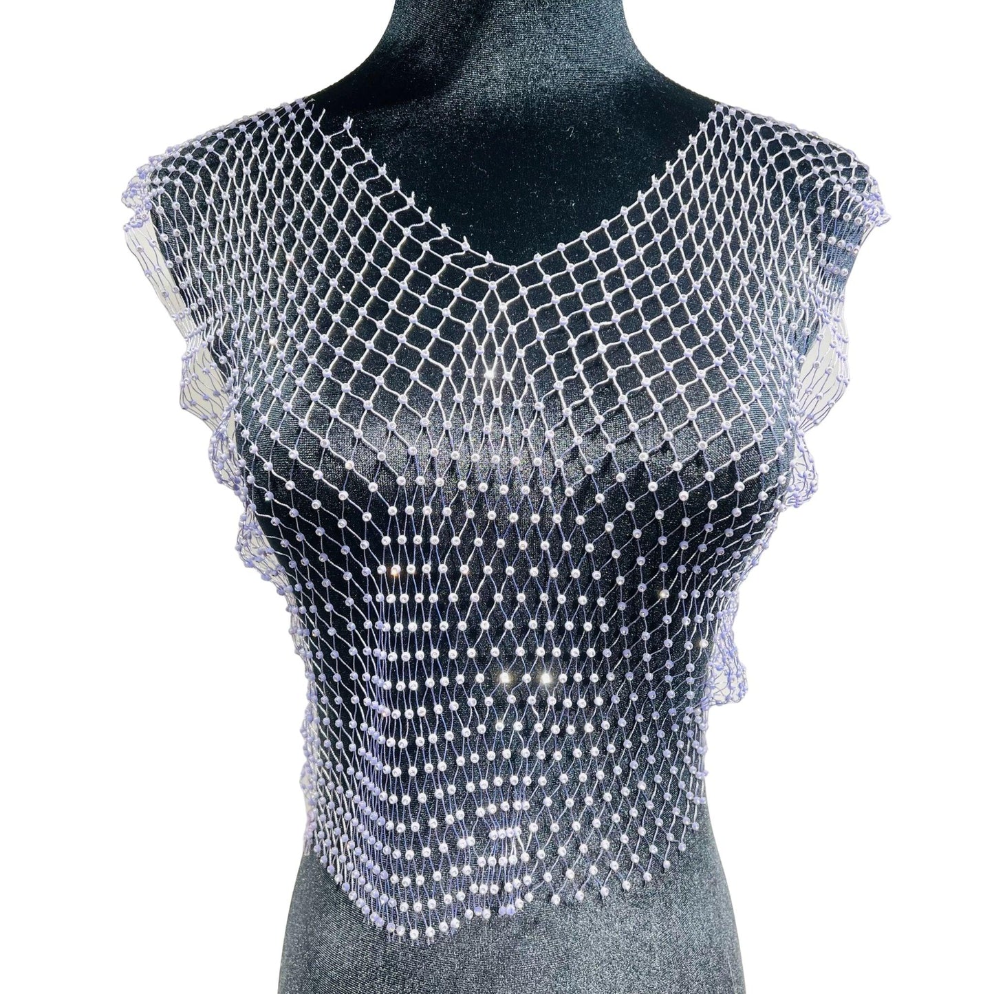 Rhinestone Studded Mesh Crop Top - Your Shiny Clothes