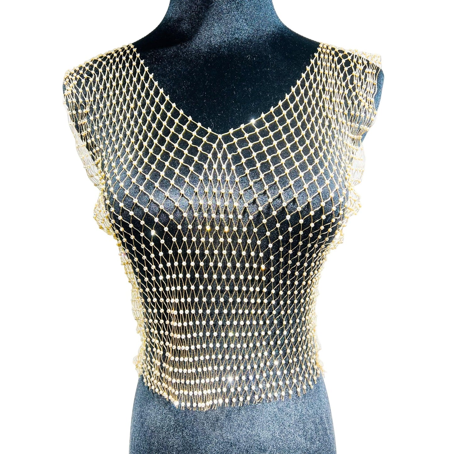 Rhinestone Studded Mesh Crop Top - Your Shiny Clothes