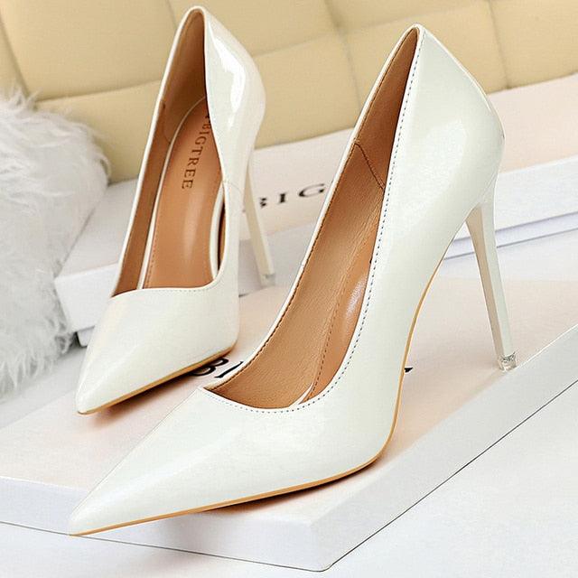 BIGTREE Patent Leather High Heel Metallic Coloured Shoes - Your Shiny Clothes