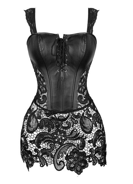 Front Lace Up Faux Leather Bustier Corset - Your Shiny Clothes