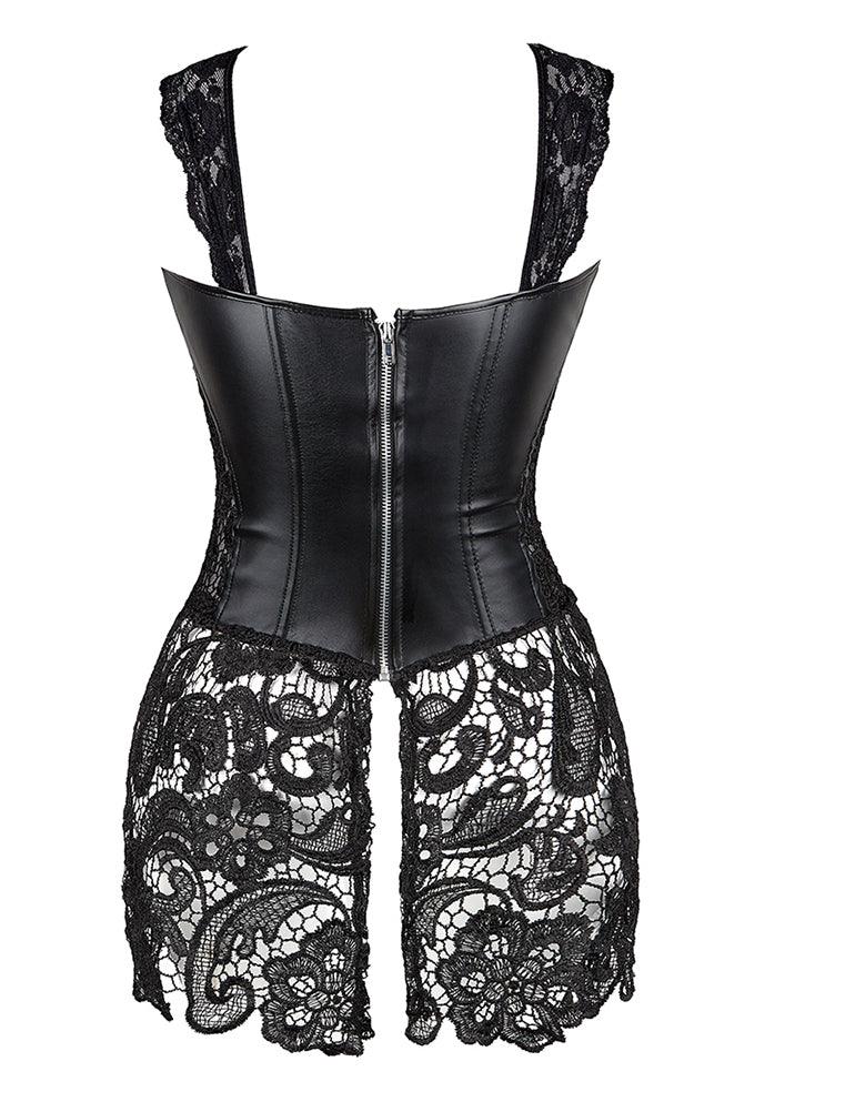 Front Lace Up Faux Leather Bustier Corset - Your Shiny Clothes
