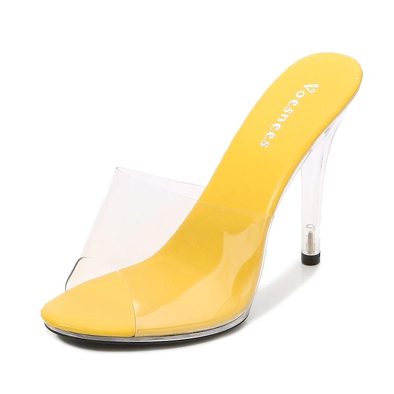 Clear PVC 11 cm  High Heeled Perspex Slippers - Your Shiny Clothes