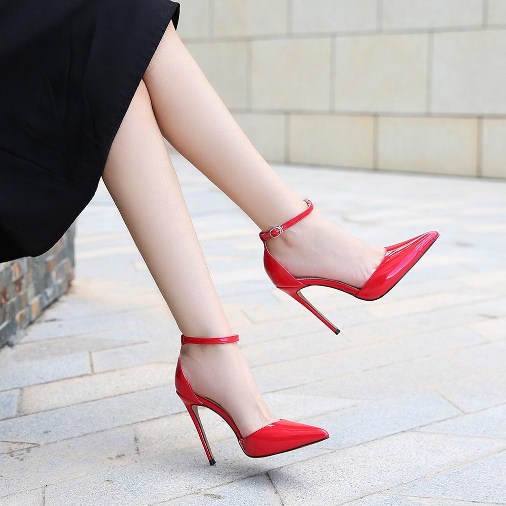 Patent Leather 12cm High Heel Ankle Strap Pumps - Your Shiny Clothes