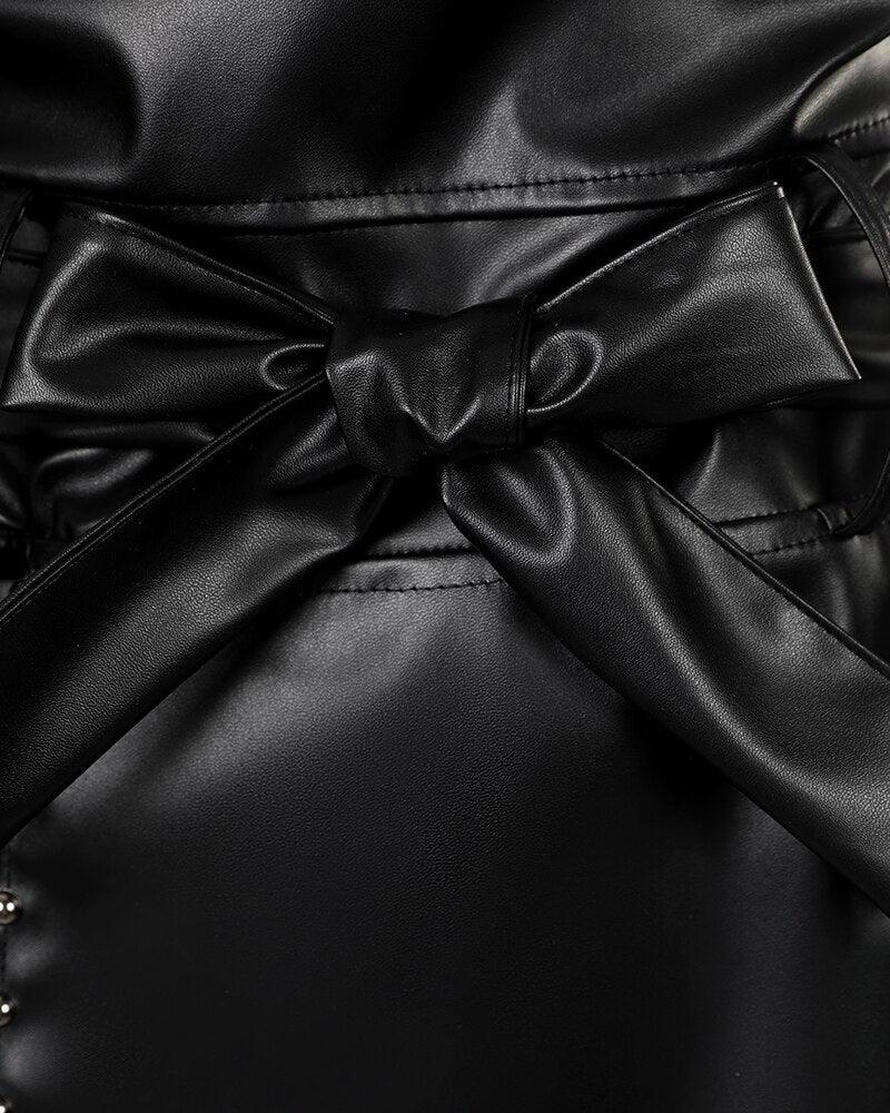 PU Leather Beaded Split Hem Bodycon Dress - Your Shiny Clothes