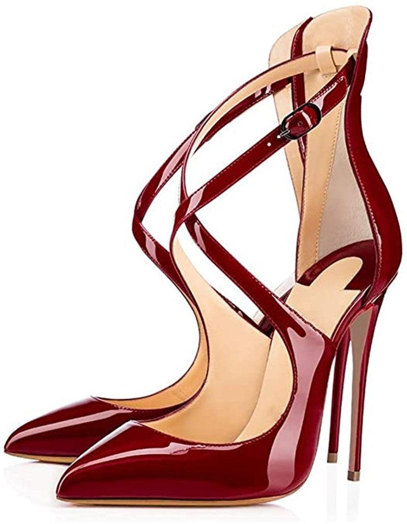 Patent Leather Cross Over Strap 12cm High Heel Pumps - Your Shiny Clothes