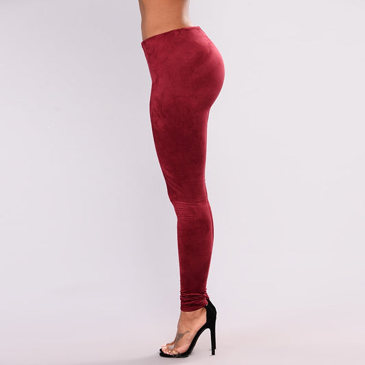 High Waist Burgundy Faux Suede Leather Leggings - Your Shiny Clothes