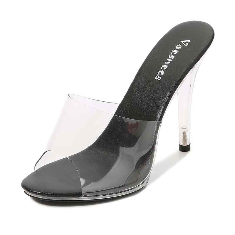 Clear PVC 11 cm  High Heeled Perspex Slippers - Your Shiny Clothes