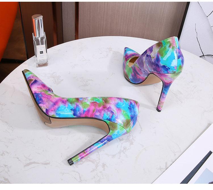 Colour Splashed Patent Leather 11cm High Heel Stilettos - Your Shiny Clothes