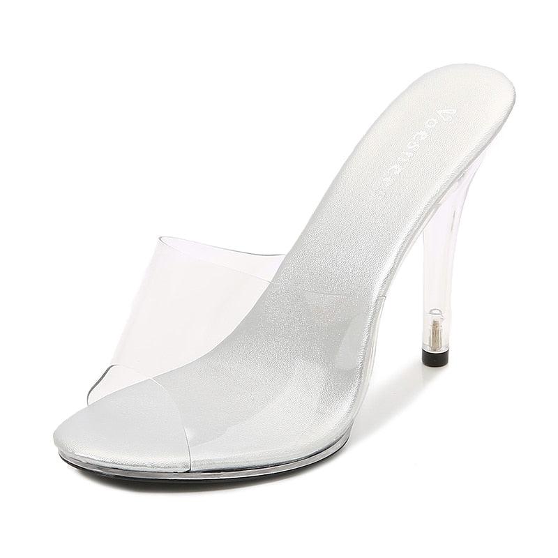 Clear PVC 11 cm  High Heeled Perspex Slippers - Your Shiny Clothes