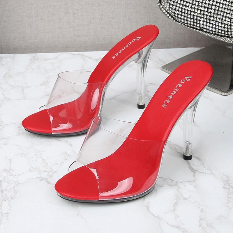Clear PVC 11 cm  High Heeled Perspex Slippers - Your Shiny Clothes