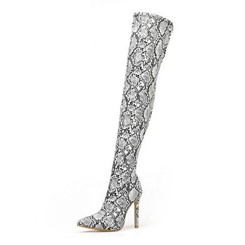 Snake Print Elastic Over-the-knee Boots - Your Shiny Clothes