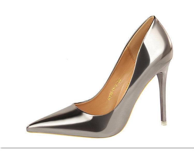 BIGTREE Patent Leather High Heel Metallic Coloured Shoes - Your Shiny Clothes