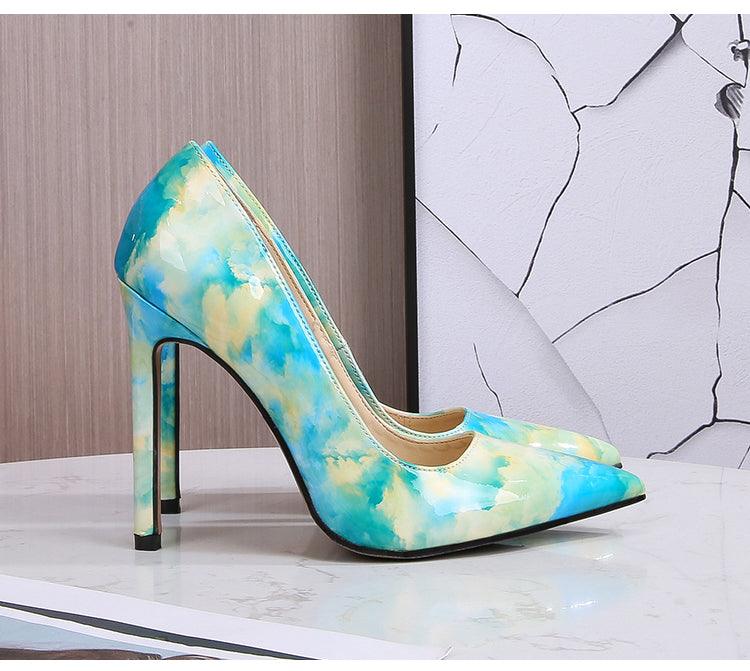 Colour Splashed Patent Leather 11cm High Heel Stilettos - Your Shiny Clothes