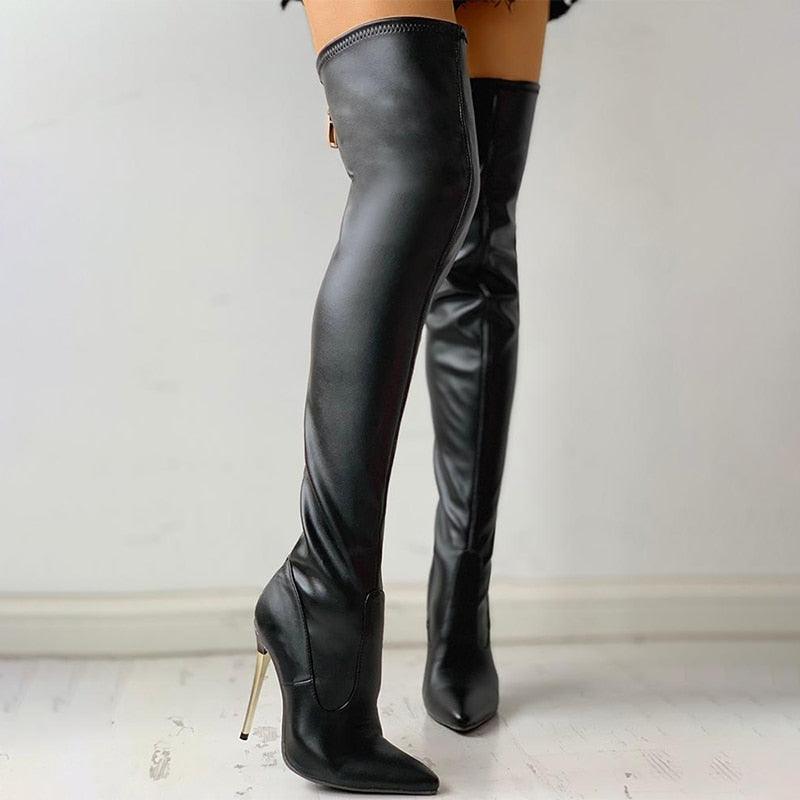 Over The Knee Boots With Back Zip - Your Shiny Clothes
