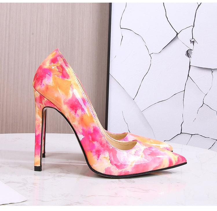 Colour Splashed Patent Leather 11cm High Heel Stilettos - Your Shiny Clothes