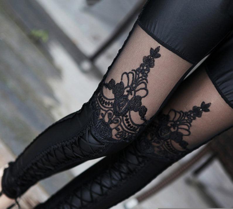 Faux Leather Lace Leggings - Your Shiny Clothes