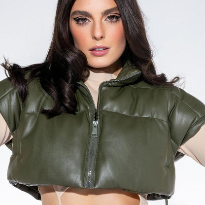 Faux Leather Cotton Cropped Vest Coat - Your Shiny Clothes