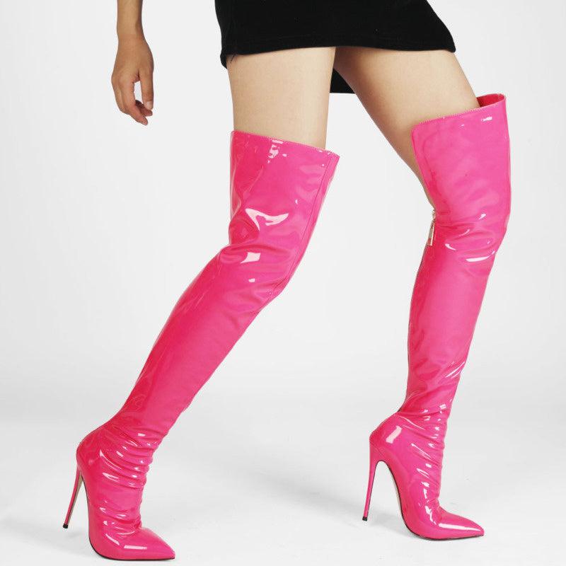 Over The Knee Pu Leather Boots - Your Shiny Clothes